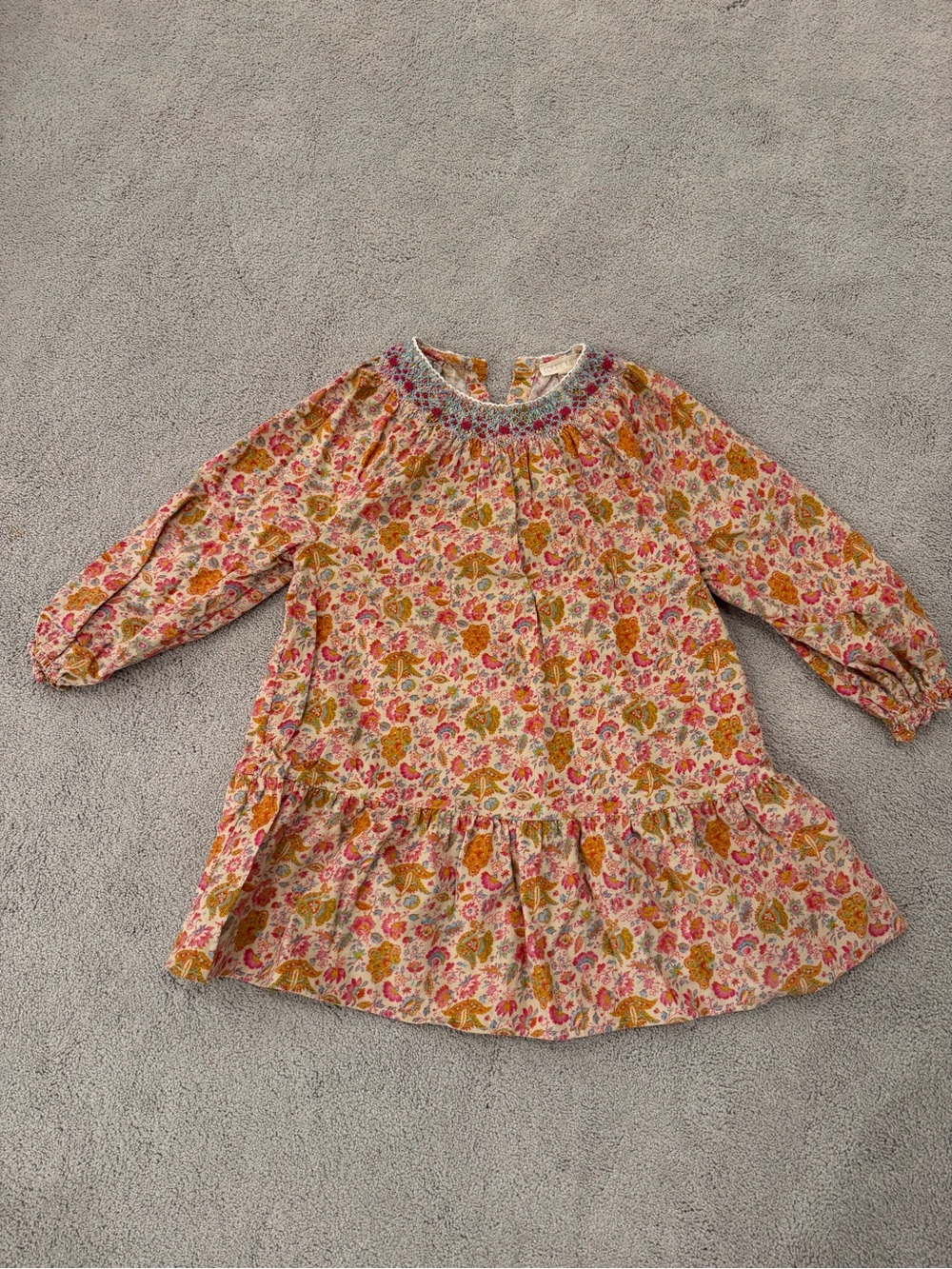 Louise misha Girls Long-Sleeve Floral Smocked Dress - Pink & Mustard size 6